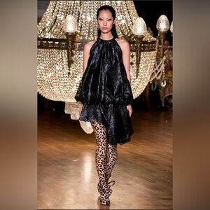 Halpern-ASYMMETRIC GATHERED LAMÉ MINI DRESS IN BLACK. Size EU 38.